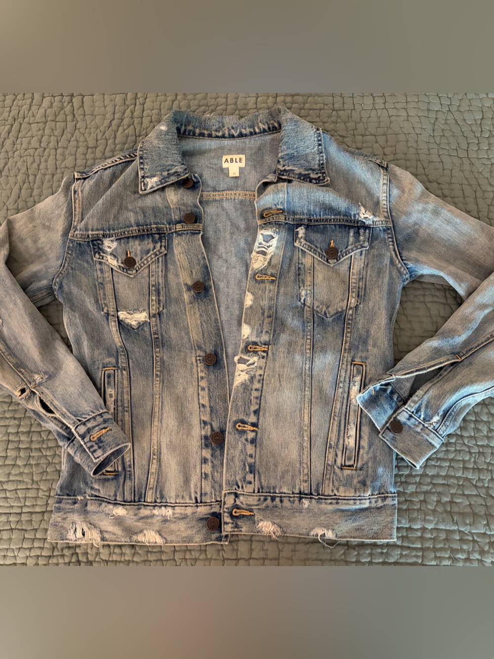 ABLE Distressed Light Blue Denim Jacket women